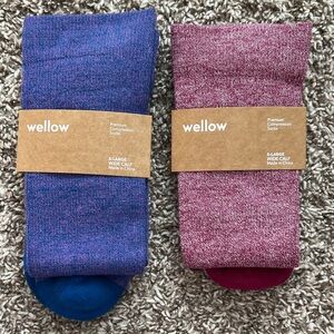 Wellow Premium Compression Socks - Blue and Pink SZ XL WIDE CALF (Set of 2)